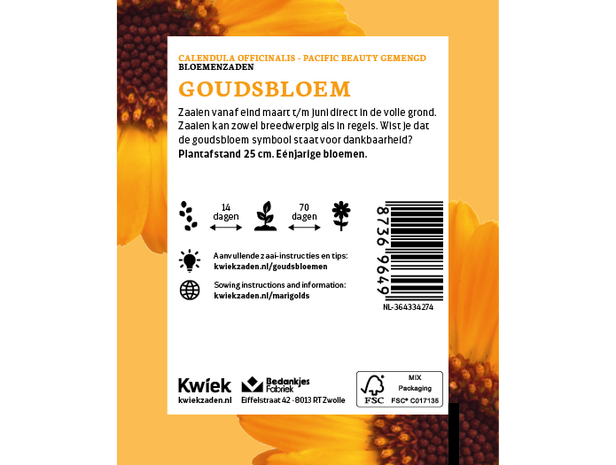 Goudsbloemen zaden -  Kwiek Uitdeel zakjes